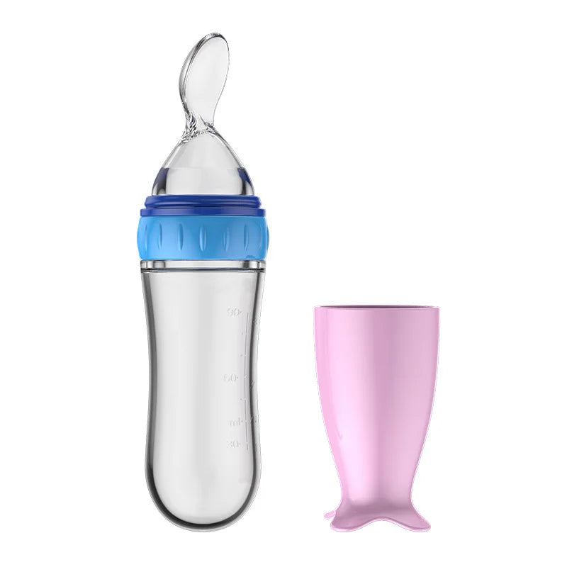 1 PC Safe Useful Silicone Baby Bottle With Spoon Food Supplement Rice Cereal Bottles Squeeze Spoon Milk Feeding Bottle Cup
