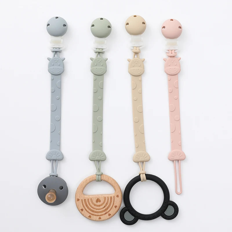 Silicone Pacifier Clip | BPA-Free One-Piece Baby Paci Holder | Giraffe & Dinosaur 0-24M