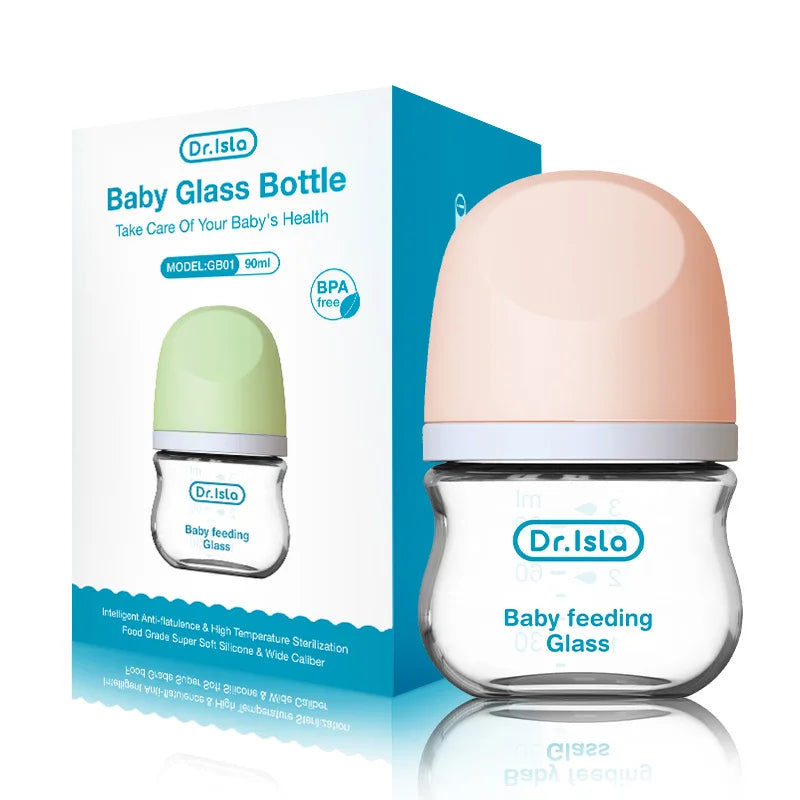 Dr. Isla Anti-Choke Glass Baby Bottle | BPA Free | Anti-Flatulence | 90ML & 160ML | 0-3 Months