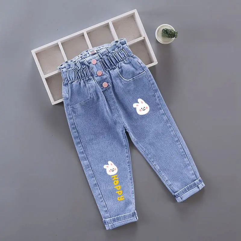 Girls Streetwear Denim Pants | Cotton Casual Jeans with Pockets for Kids 3-7Y