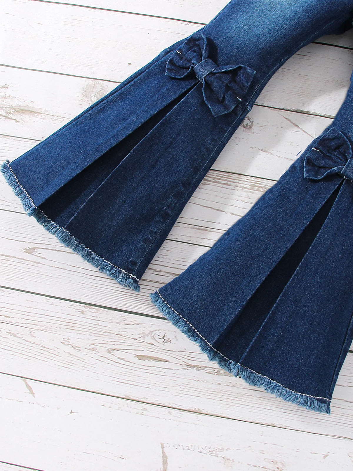 Girls Bow Tie Flare Jeans | Solid Denim Bell-Bottom Pants for Kids 3-8Y