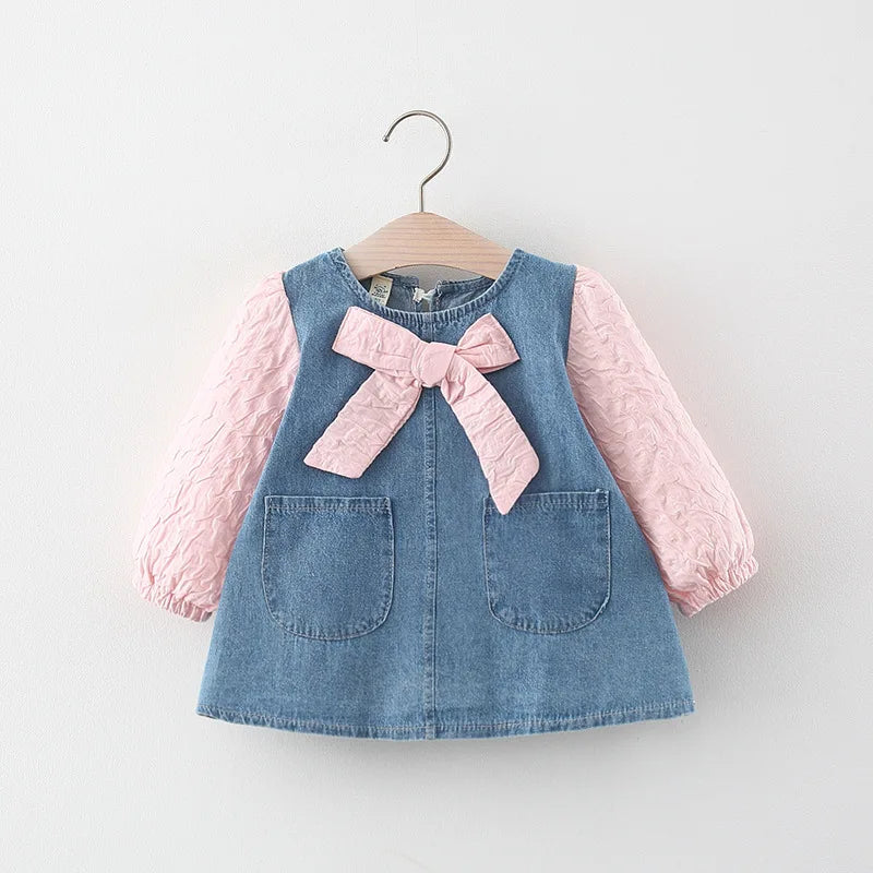 Baby Girl Denim Dress with Bow | Spring & Fall | 6 Months - 4 Years