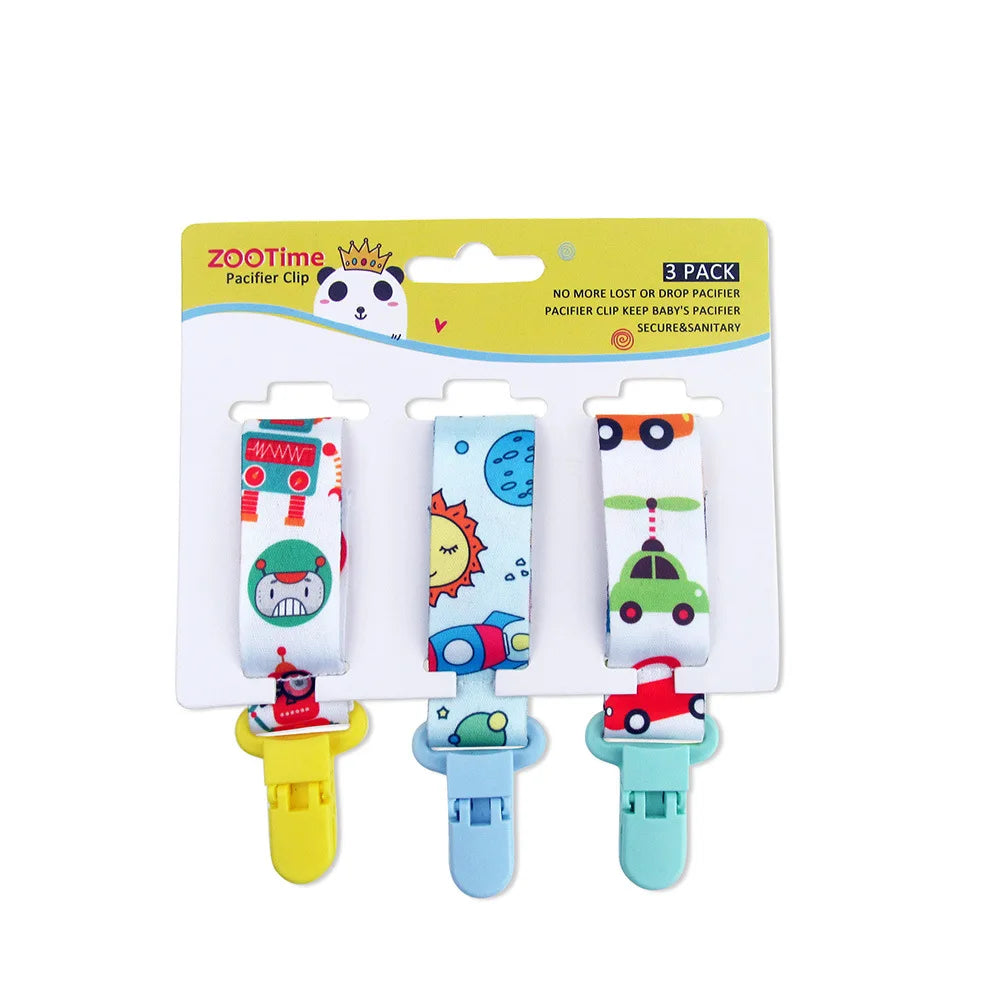 Baby Pacifier Clip Set of 3 | Cartoon Print Personalized Dummy Holder