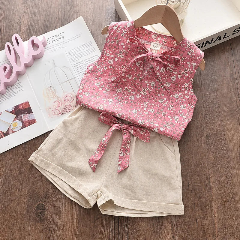 Ensemble Fille 2 Pièces Été | Débardeur + Short | Rose & Bleu | 12M - 4 Ans