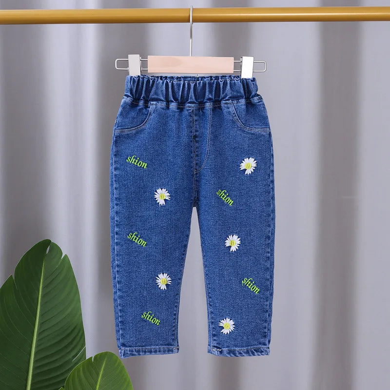Girls Bow Bell-Bottom Jeans | Stretch Denim Princess Pants for Toddlers & Kids 9M-5T