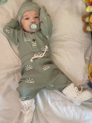 3 PCS Baby Boy Clothes Set Spring Autumn Knitted V-neck Romper+infant Pants+Cap Newborn Outfit