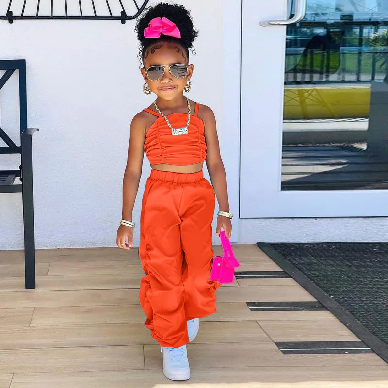1-8years Baby Kids Summer Clothing For Girls Sleeveless Crop Tops+Cargo Pants 2pcs/sets Children's Fashion Clothes Outfits Girl