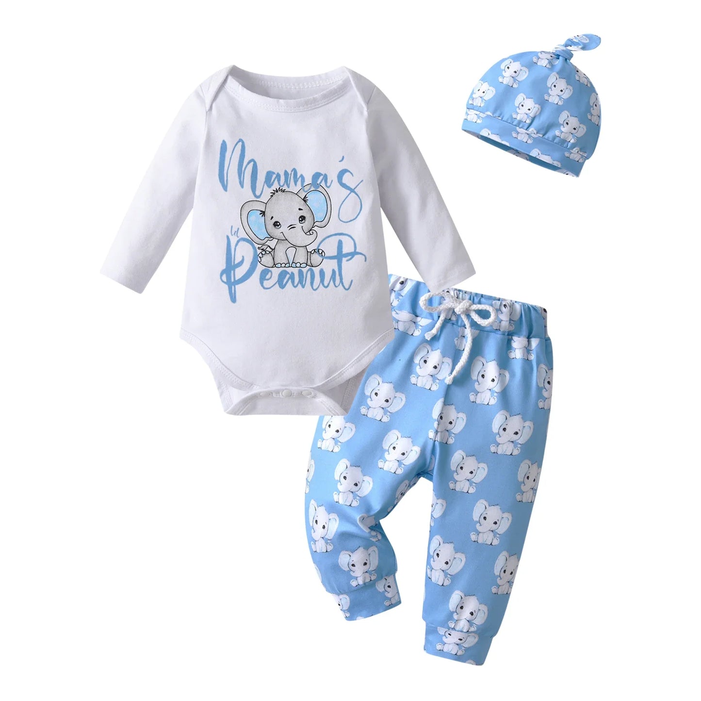 3PCS infant Baby Boy Clothes Set Spring Autumn New Printed Long Sleeve O-neck Romper Top + Pants + Cap Casual Newborn Outfit