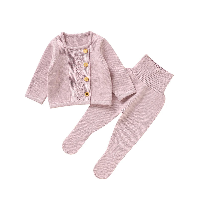 Premium Baby Striped Knit Set | Long Sleeve Pullover + Legging | Unisex | 4 Colors | Newborn to 9 Months | Autumn & Winter