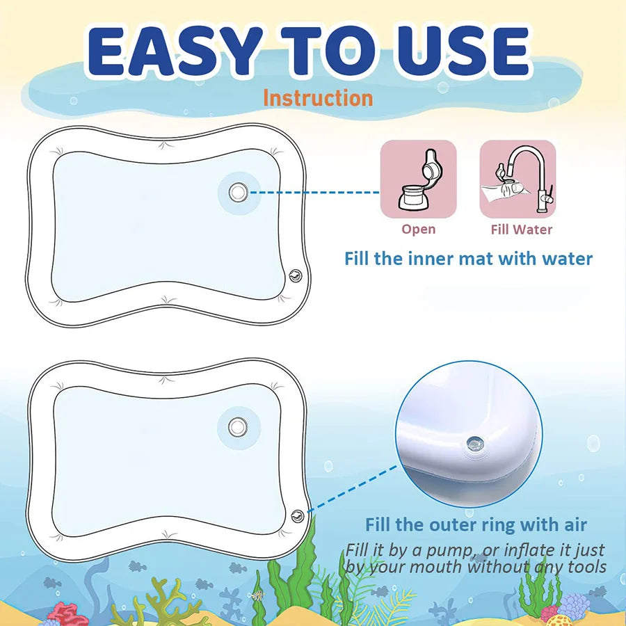 Baby Water Play Mat | Inflatable Tummy Time Sensory Pad for Infants & Toddlers