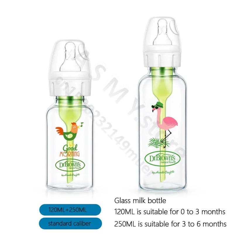 Dr. Brown's newborn glass baby bottle, wide diameter, anti-colic, gas-liquid separation 150ML + 270ML