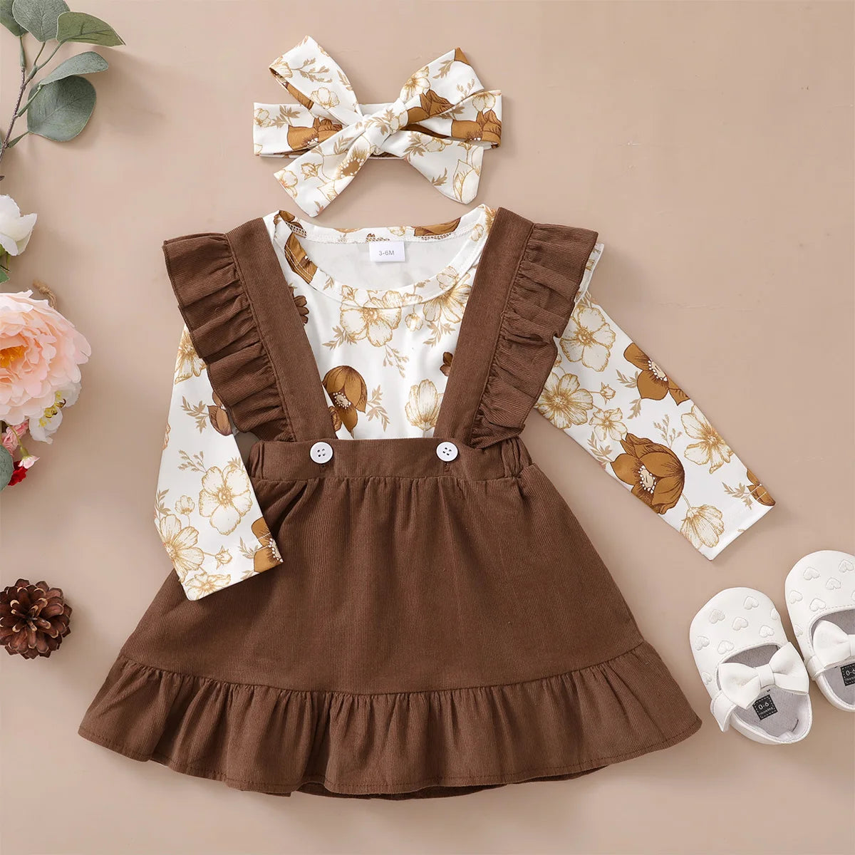 0-12Months Newborn Baby Girl 3PCS Clothes Set Floral Long Sleeve Fashion Spring & Autumn Daily Outfit