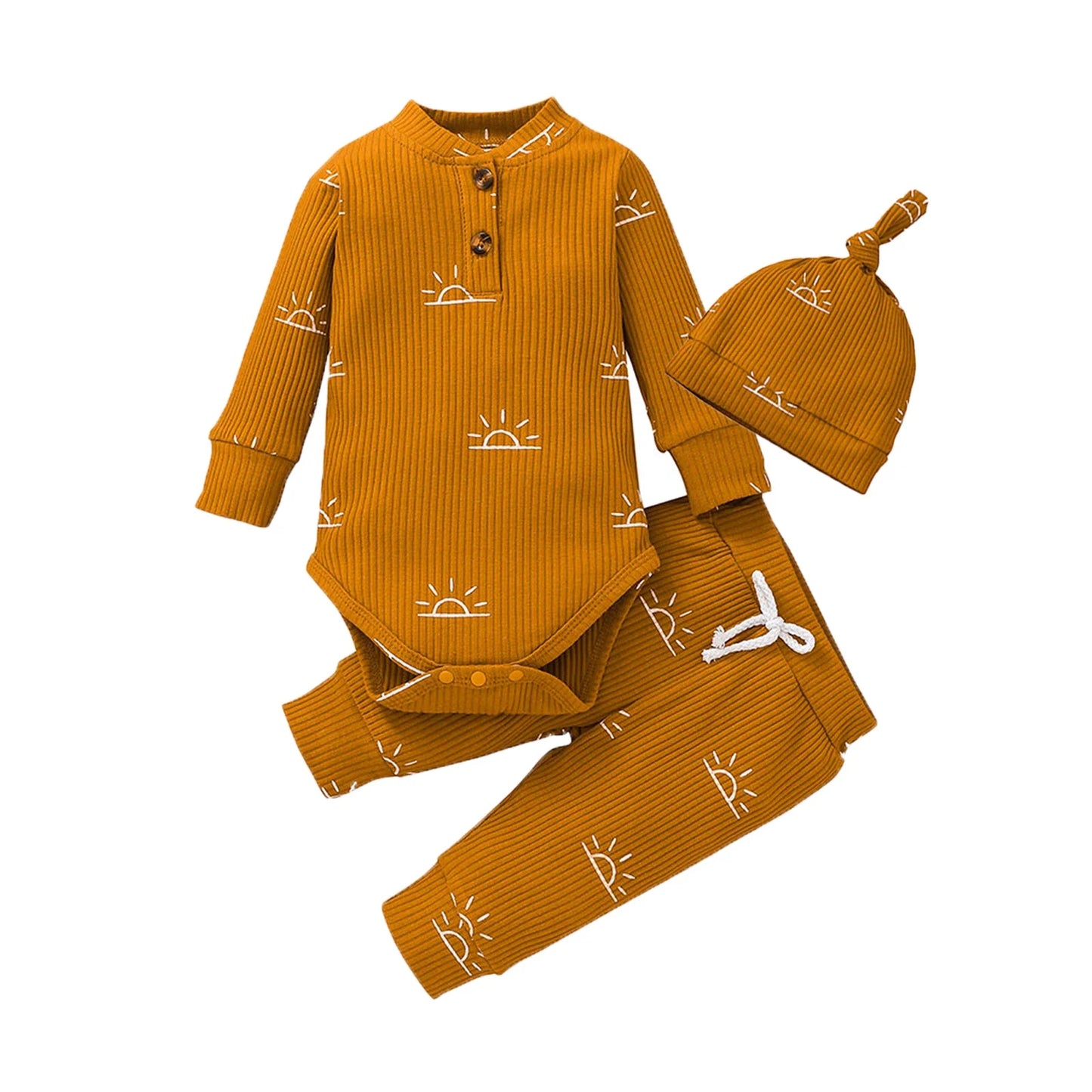 3 PCS Baby Boy Clothes Set Spring Autumn Knitted V-neck Romper+infant Pants+Cap Newborn Outfit