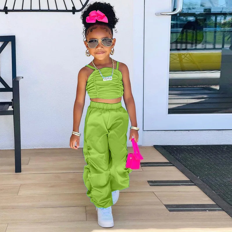 1-8years Baby Kids Summer Clothing For Girls Sleeveless Crop Tops+Cargo Pants 2pcs/sets Children's Fashion Clothes Outfits Girl