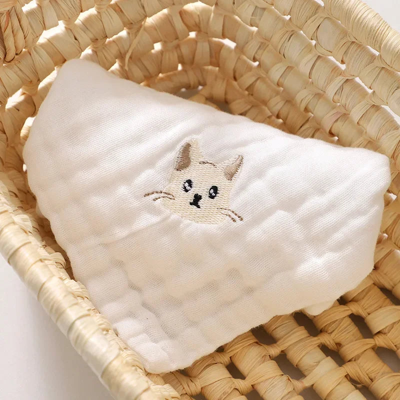6-Layer Cotton Embroidery Baby Saliva Towels | Soft Washcloth & Burp Cloth | 5 Designs | Newborn