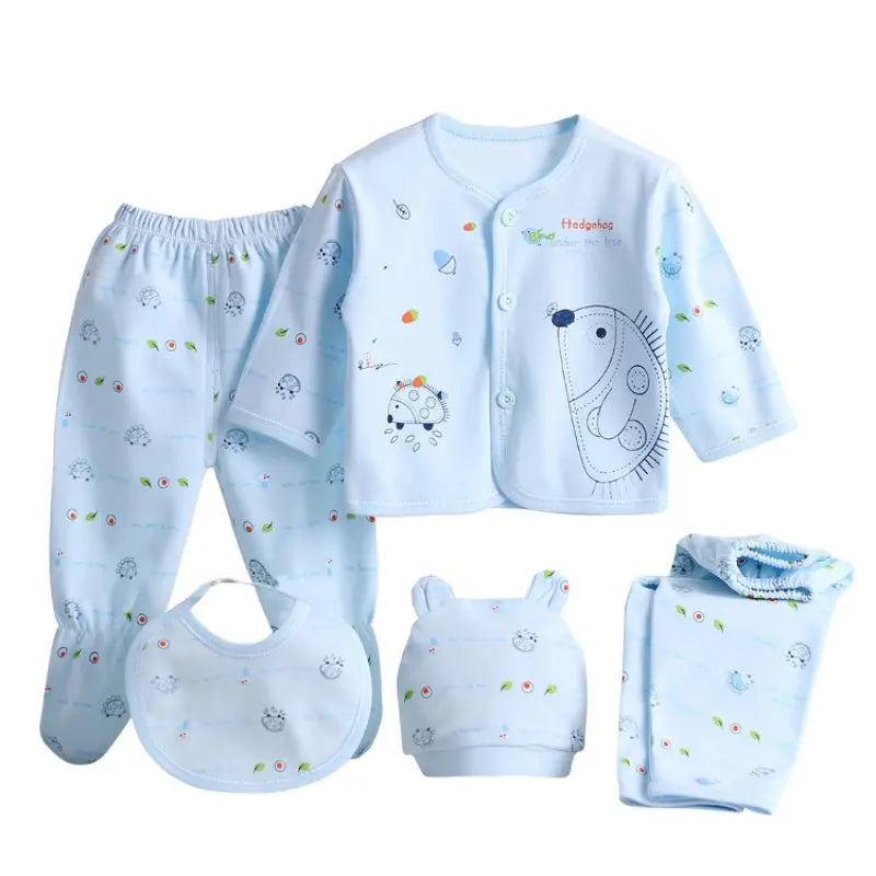 5pcs Newborn Baby Suit Set Top 2 Pants Hat Bibs 0-3 M Clothing Set Boy Girl