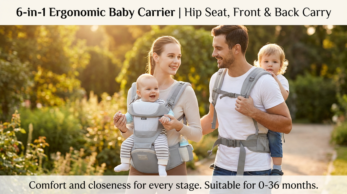 6-in-1 Ergonomic Baby Carrier | Hip Seat, Front & Back Carry