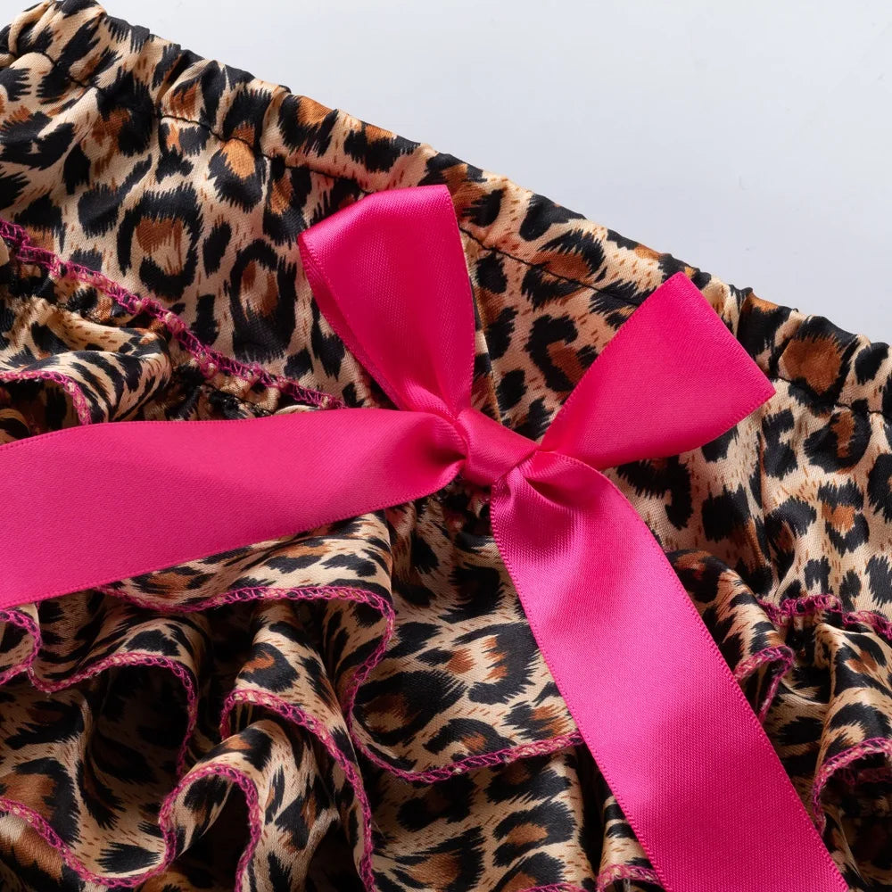 3 Pcs Set Baby Newborns 2025 Summer Cotton Short Sleeve Leopard Bodysuit High-heeled Shoes Christmas Ruffle Baby Girl Clothes Set