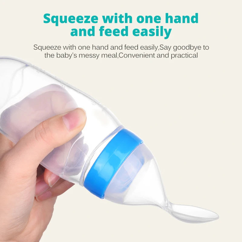 1 PC Safe Useful Silicone Baby Bottle With Spoon Food Supplement Rice Cereal Bottles Squeeze Spoon Milk Feeding Bottle Cup