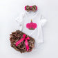 3 Pcs Set Baby Newborns 2025 Summer Cotton Short Sleeve Leopard Bodysuit High-heeled Shoes Christmas Ruffle Baby Girl Clothes Set