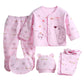 5pcs Newborn Baby Boys Girls Cute Cartoon Long Sleeve Tops+hat+pants +bib Outfits Set From 0 To 3 Months Clothes Set For Baby