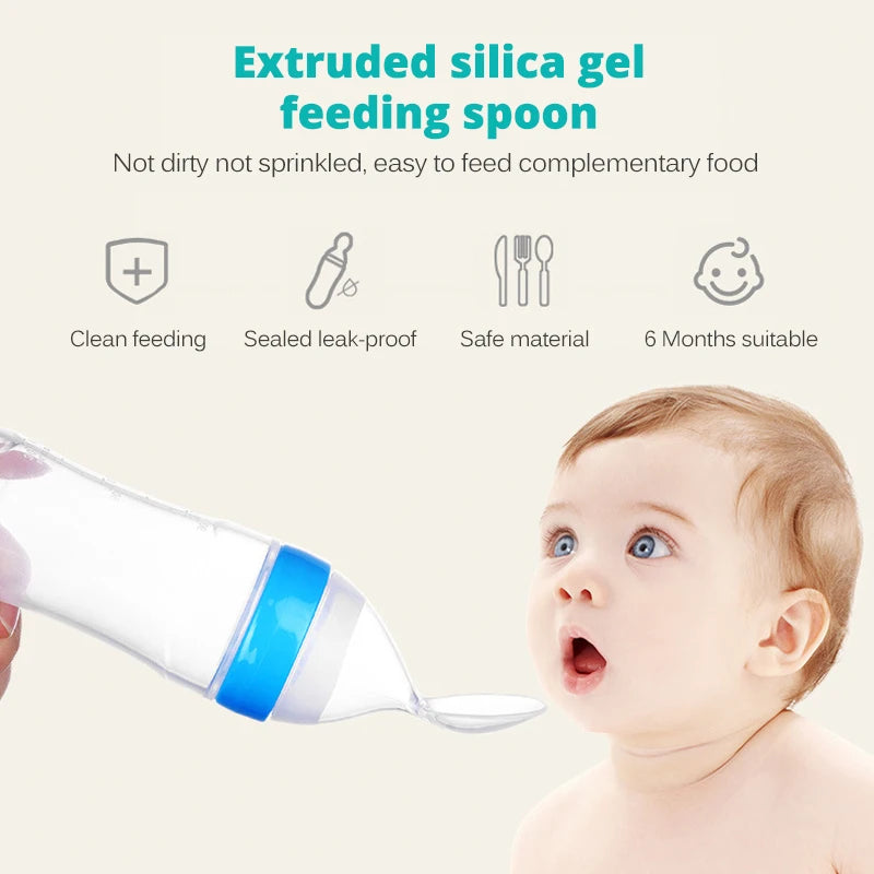 1 PC Safe Useful Silicone Baby Bottle With Spoon Food Supplement Rice Cereal Bottles Squeeze Spoon Milk Feeding Bottle Cup
