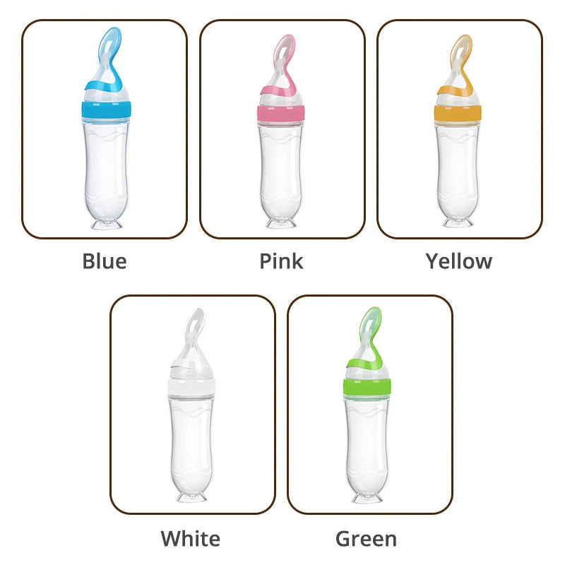 1 PC Safe Useful Silicone Baby Bottle With Spoon Food Supplement Rice Cereal Bottles Squeeze Spoon Milk Feeding Bottle Cup