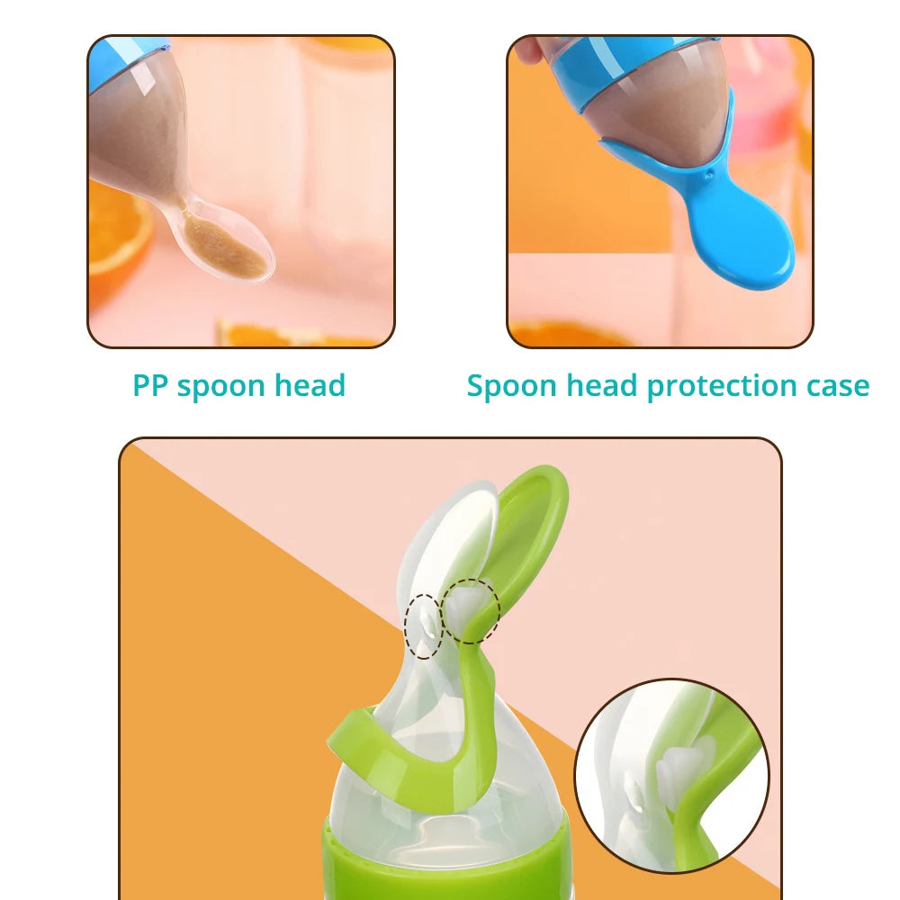 1 PC Safe Useful Silicone Baby Bottle With Spoon Food Supplement Rice Cereal Bottles Squeeze Spoon Milk Feeding Bottle Cup