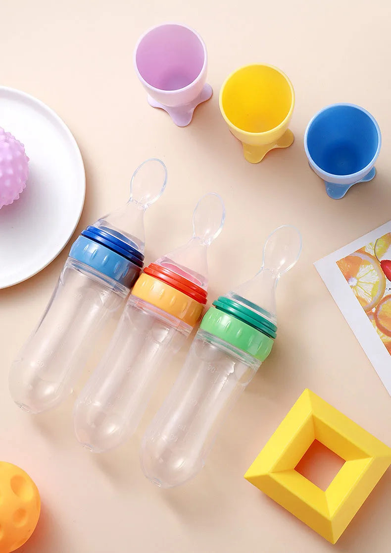 1 PC Safe Useful Silicone Baby Bottle With Spoon Food Supplement Rice Cereal Bottles Squeeze Spoon Milk Feeding Bottle Cup