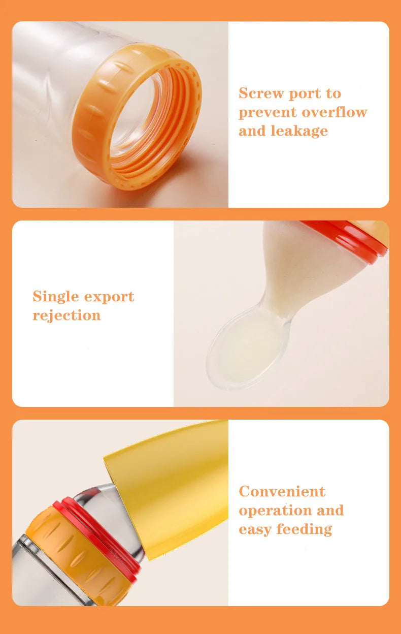 1 PC Safe Useful Silicone Baby Bottle With Spoon Food Supplement Rice Cereal Bottles Squeeze Spoon Milk Feeding Bottle Cup