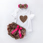 3 Pcs Set Baby Newborns 2025 Summer Cotton Short Sleeve Leopard Bodysuit High-heeled Shoes Christmas Ruffle Baby Girl Clothes Set