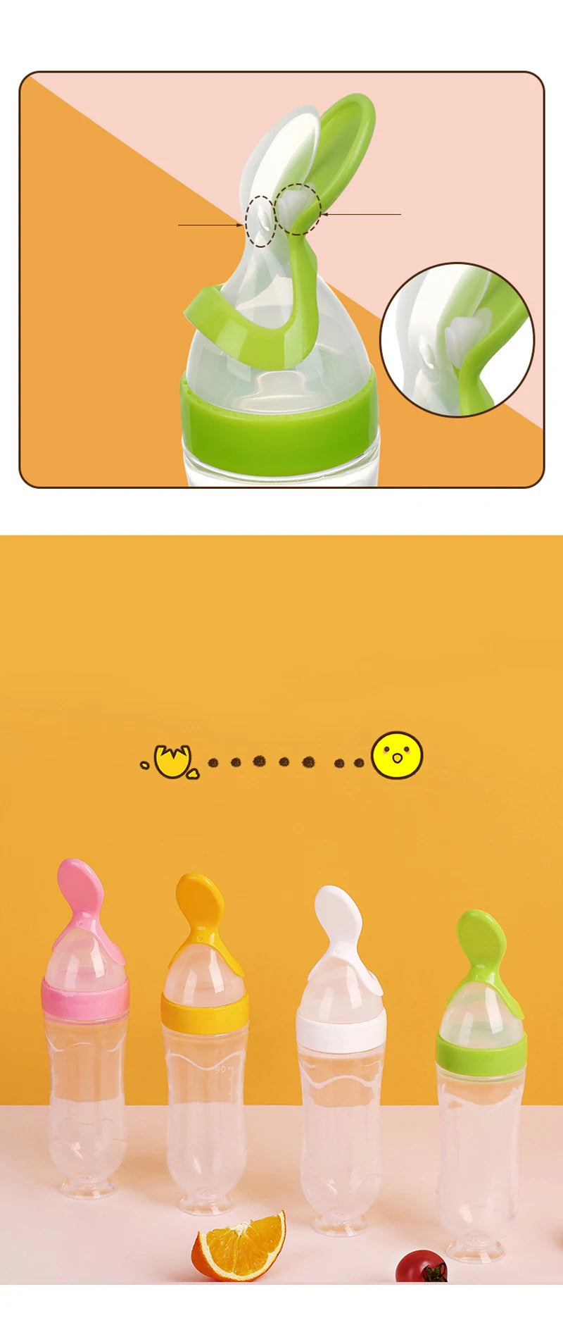 1 PC Safe Useful Silicone Baby Bottle With Spoon Food Supplement Rice Cereal Bottles Squeeze Spoon Milk Feeding Bottle Cup