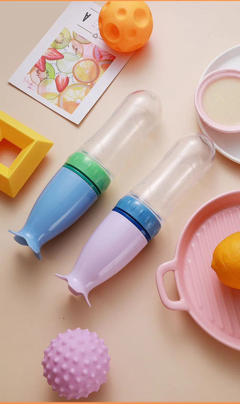 1 PC Safe Useful Silicone Baby Bottle With Spoon Food Supplement Rice Cereal Bottles Squeeze Spoon Milk Feeding Bottle Cup
