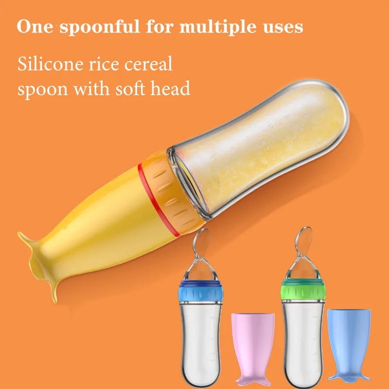 1 PC Safe Useful Silicone Baby Bottle With Spoon Food Supplement Rice Cereal Bottles Squeeze Spoon Milk Feeding Bottle Cup