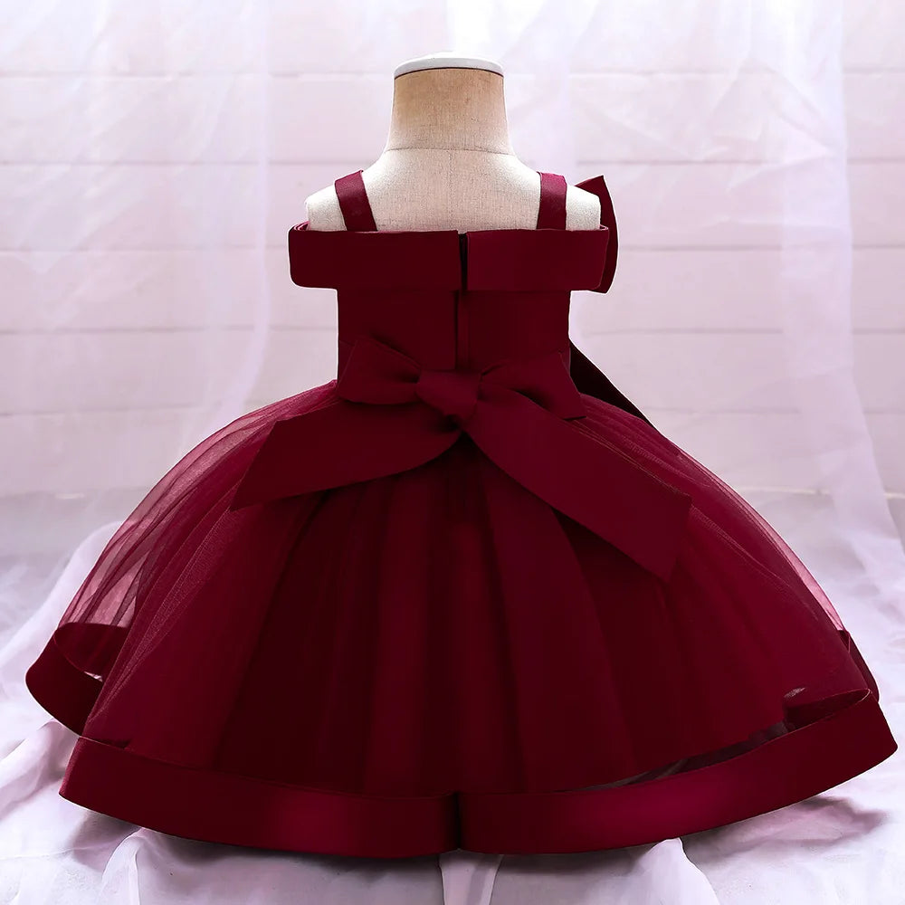 Baby Girls Elegant Big Bow Party Dress | Wedding & Birthday Princess Gown 6-36M