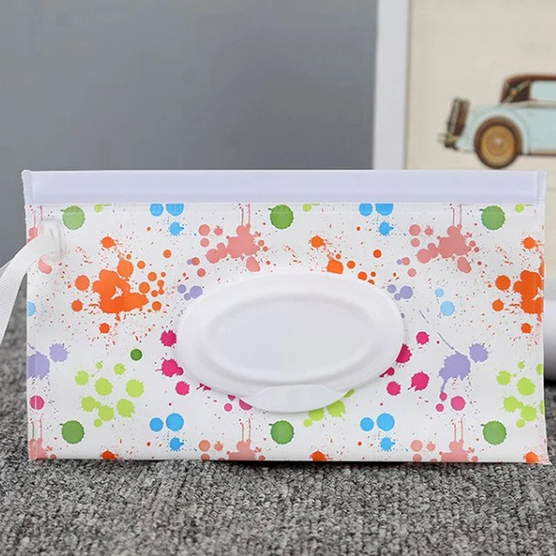 Baby Wet Wipe Pouch Cute Snap-Strap Refillable