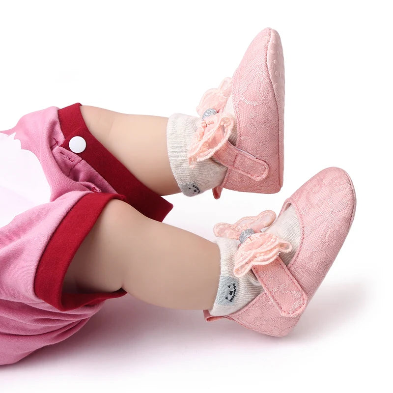 Baby Soft Cotton Shoes Beautiful Lace Bowknot Mary Jane 6 to 12 Month Baby Girl Prewalking Shoes High Quality Soft and Anti-slip