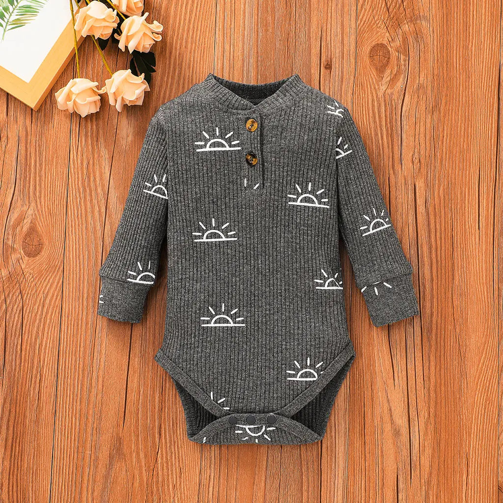 3 PCS Baby Boy Clothes Set Spring Autumn Knitted V-neck Romper+infant Pants+Cap Newborn Outfit