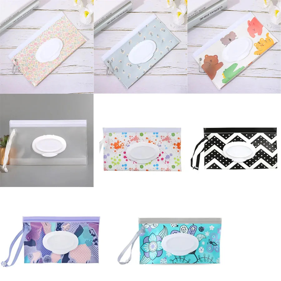 Baby Wet Wipe Pouch Cute Snap-Strap Refillable