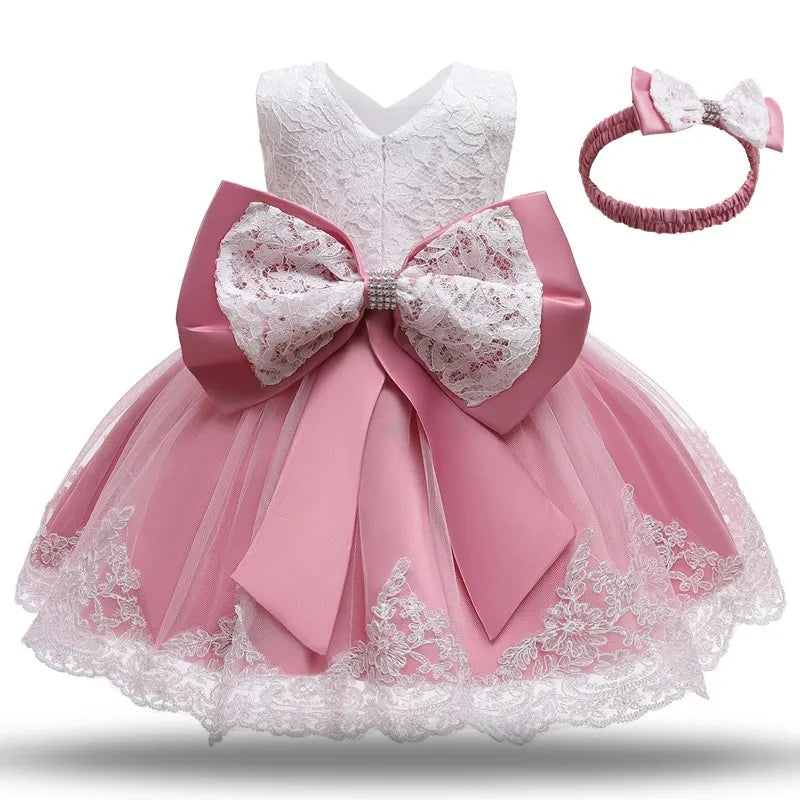 Baby Girl Baptism Dresses Toddler White Lace Flower Tulle Christening 1 Years Birthday Princess Party Dress Newborn Wedding Gown