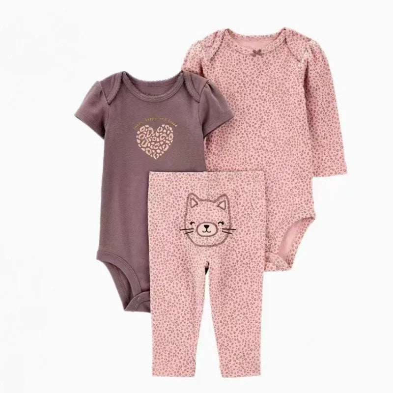 3PCS Baby Clothing Set Autumn Newborn Baby Girl Pure Cotton Clothes Set Soft Cute Animal Kids Bodysuits+Pants+Romper Bebe 6-24M