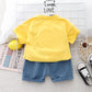 Kids Baby Boys/Girls Summer Clothes Kids Cartoon Car Cotton T-shirt Denim Shorts 2Pcs Suit Children's Wear Leisure sports Sets