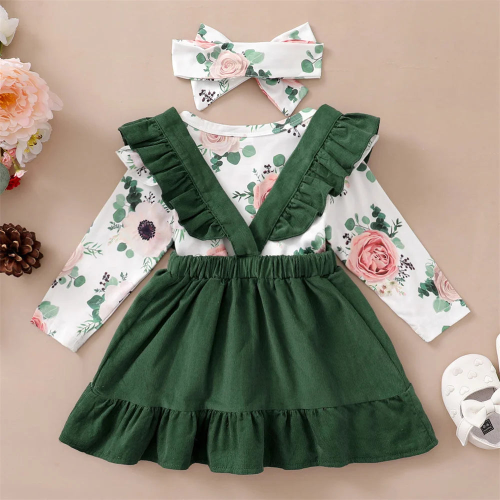 0-12Months Newborn Baby Girl 3PCS Clothes Set Floral Long Sleeve Fashion Spring & Autumn Daily Outfit