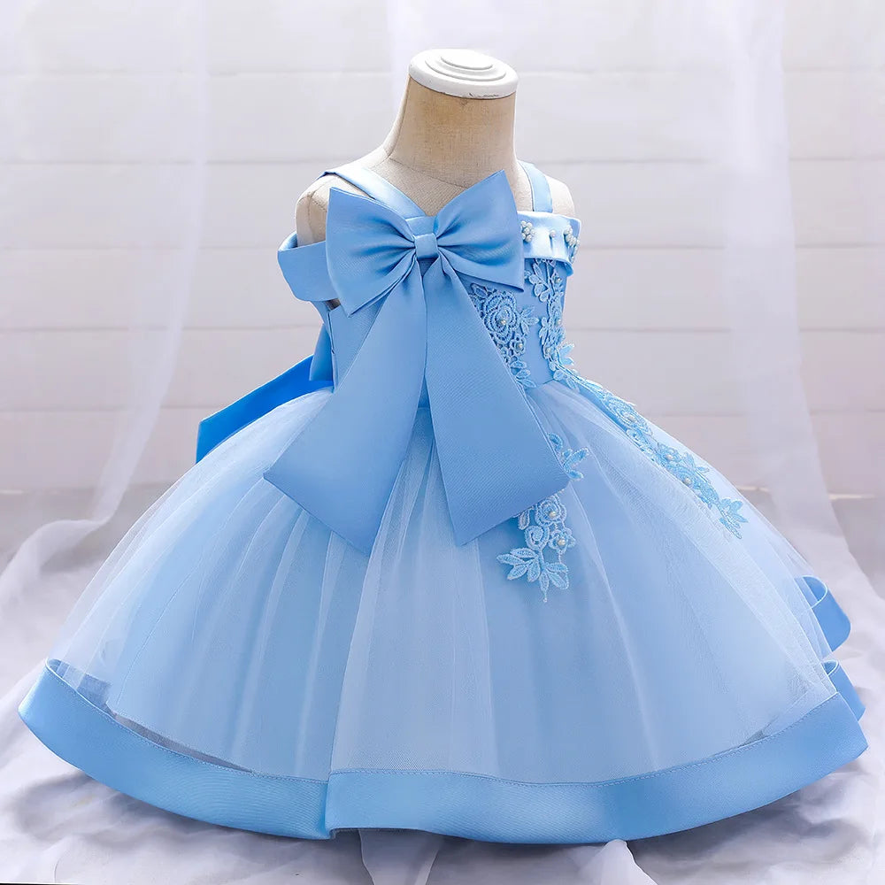Baby Girls Elegant Big Bow Party Dress | Wedding & Birthday Princess Gown 6-36M