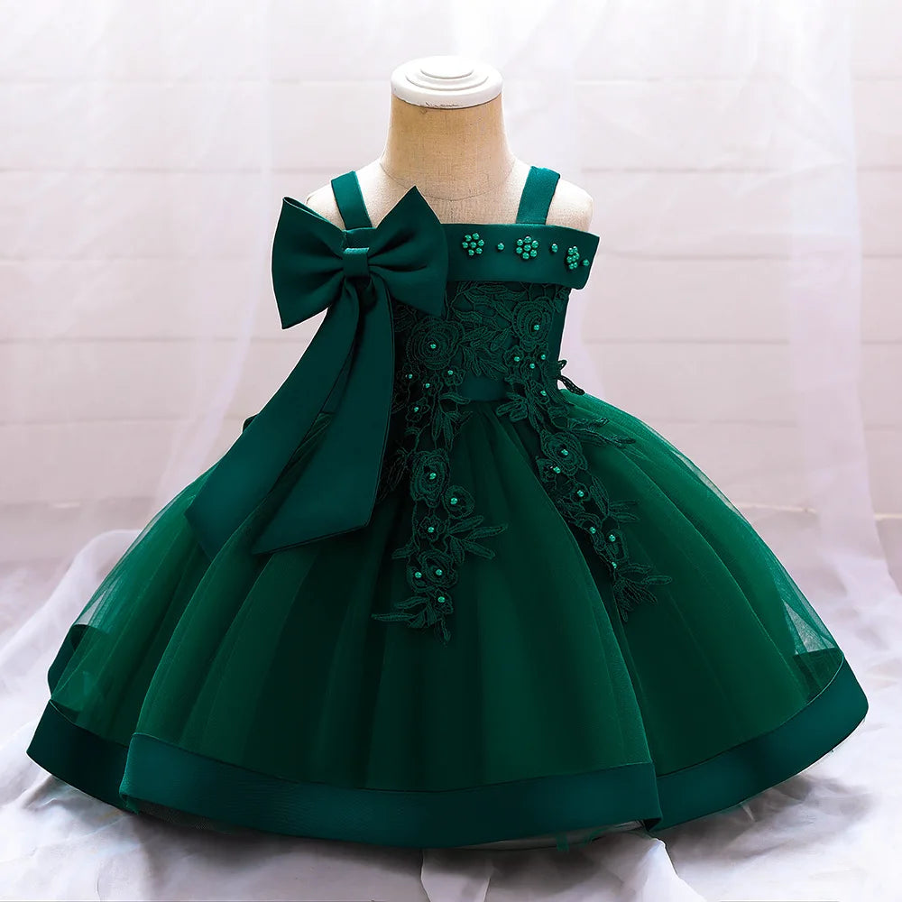Baby Girls Elegant Big Bow Party Dress | Wedding & Birthday Princess Gown 6-36M