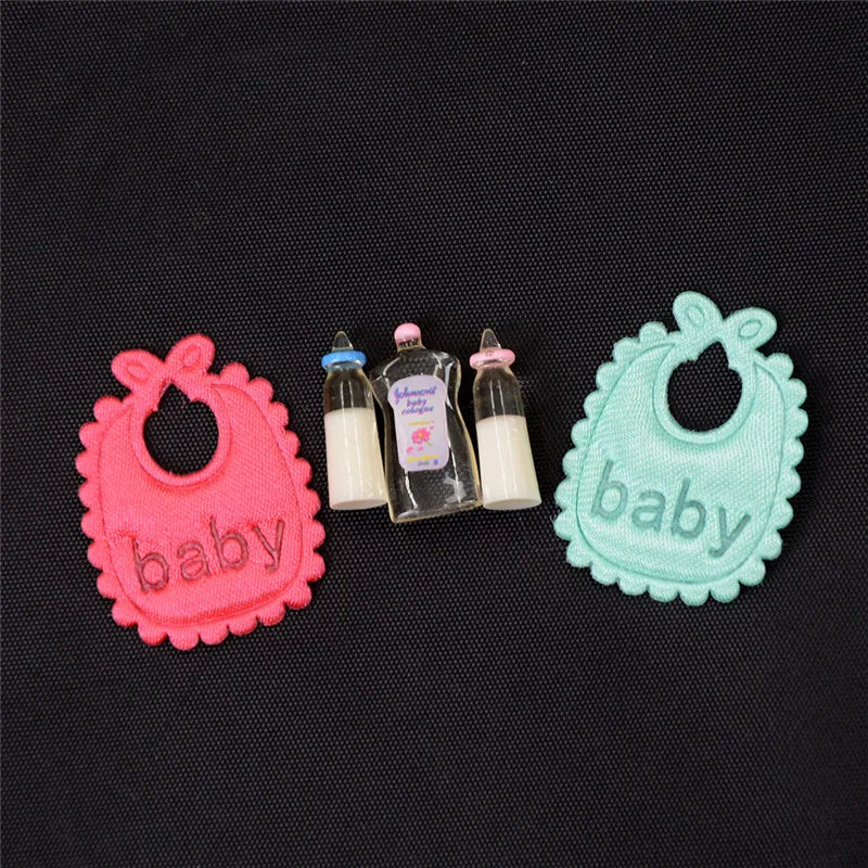 Dolls House Miniature Baby Bottles Shampoo Bibs Set Nursery Accessory Gift
