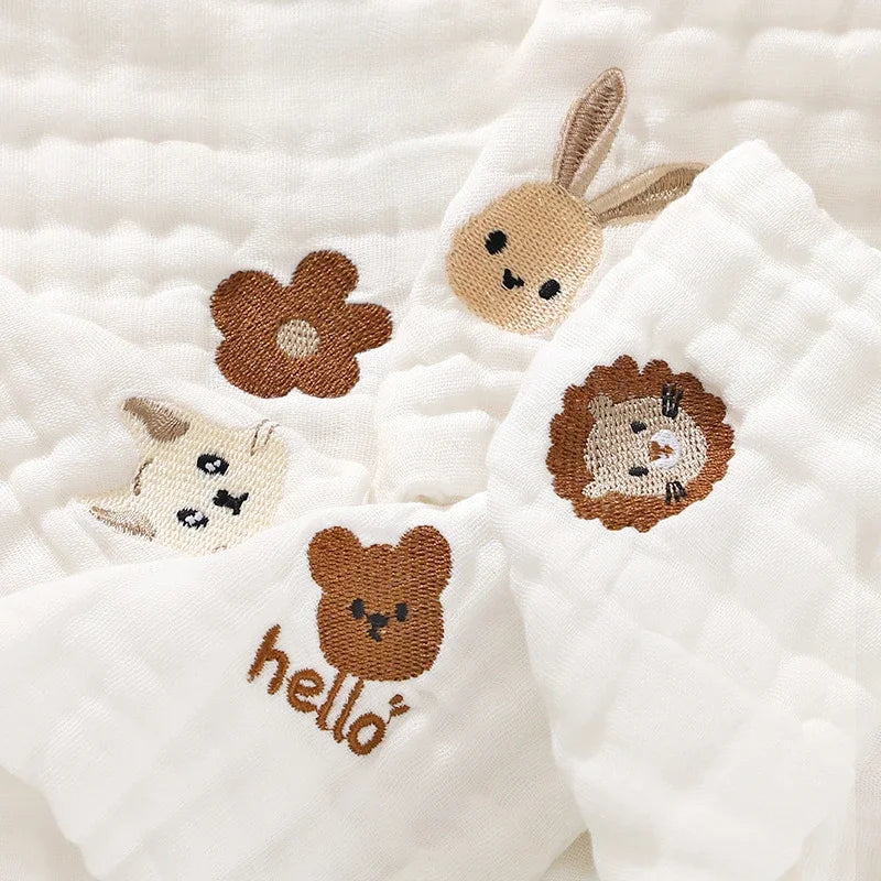 6 Layer Cotton Embroidery Baby Saliva Towels Hand Face Wipes Newborn
