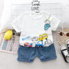 Kids Baby Boys/Girls Summer Clothes Kids Cartoon Car Cotton T-shirt Denim Shorts 2Pcs Suit Children's Wear Leisure sports Sets