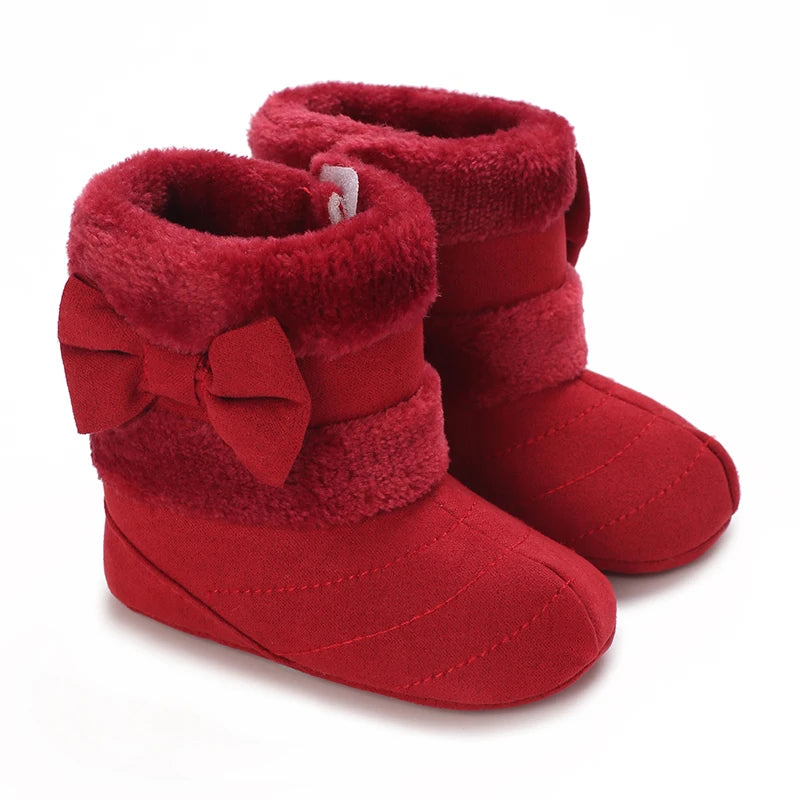 0-18M baby shoes Girls winter plush comfort snow boots cute bow cotton shoes baby soft soled non-slip toddler shoes