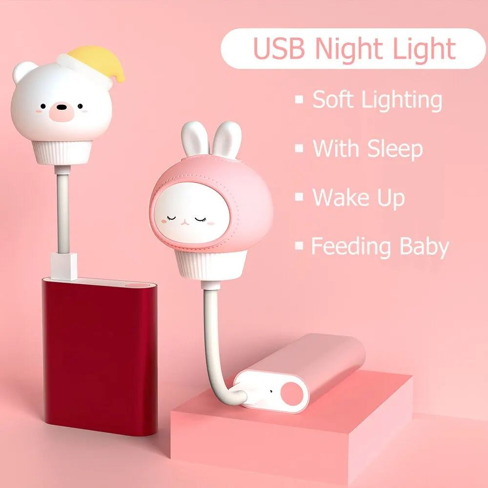 Kid Bedroom Decor Bedside Lamp USB Night Light LED Chlidren Cute Cartoon Night Lamp Bear Chick Kitten Remote Control for Baby